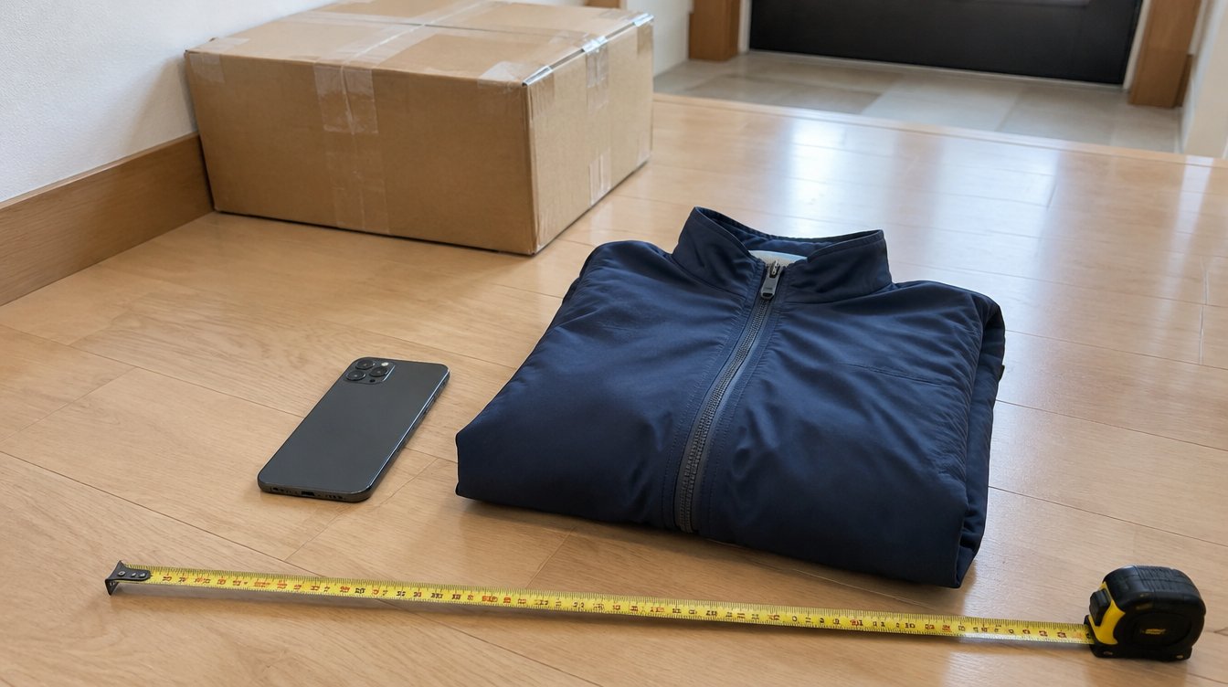 出品前にメジャーで実寸を測るゴルフジャケット